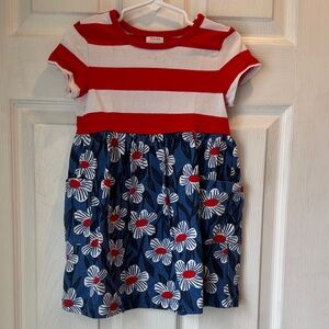 Hanna Andersson red and white stripe with blue flowers dress.
